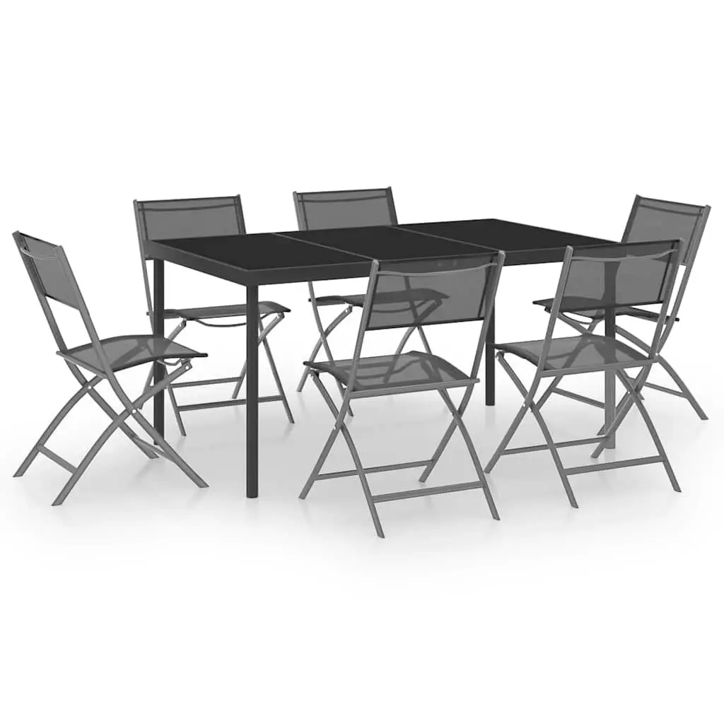 7 Piece Outdoor Dining Set Steel Frame Textilene Fabric Chairs Anthracite Garden Patio Furniture