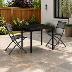 3 Piece Outdoor Dining Set Steel Frame Foldable Chairs Garden Patio Furniture
