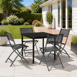 Outdoor Dining Set 5 Piece Steel Frame Folding Chairs Garden Patio Furniture
