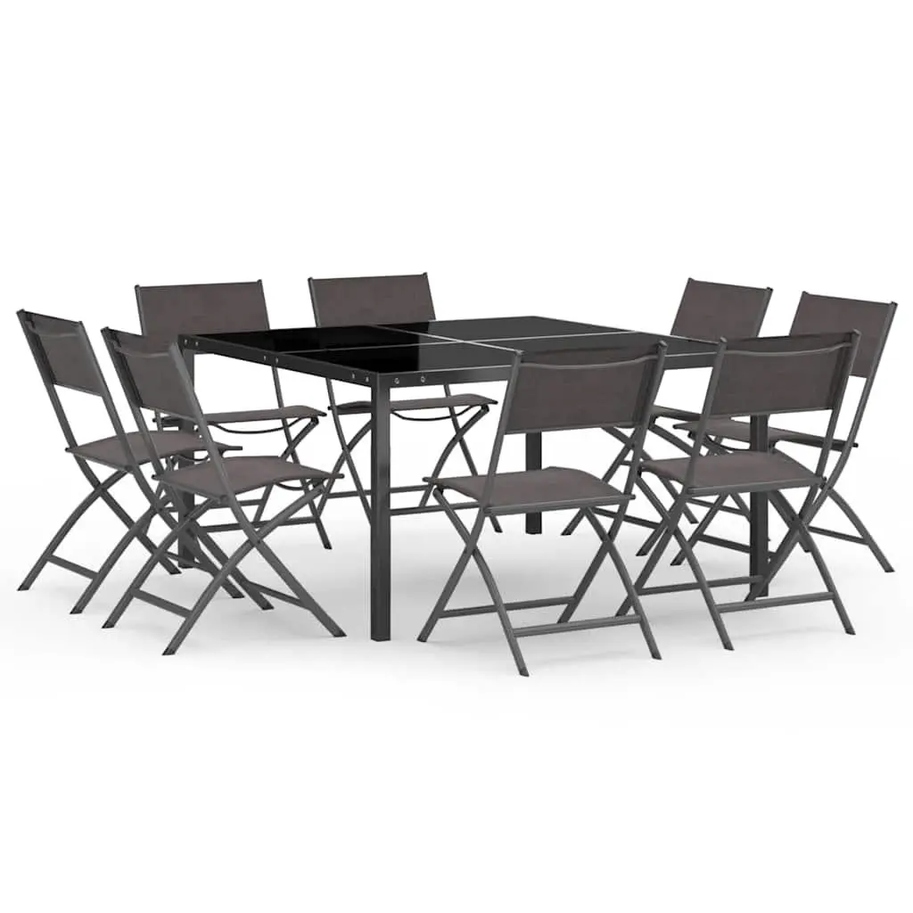 Outdoor Dining Set 9 Piece Steel Frame Table Chairs Grey Garden Furniture