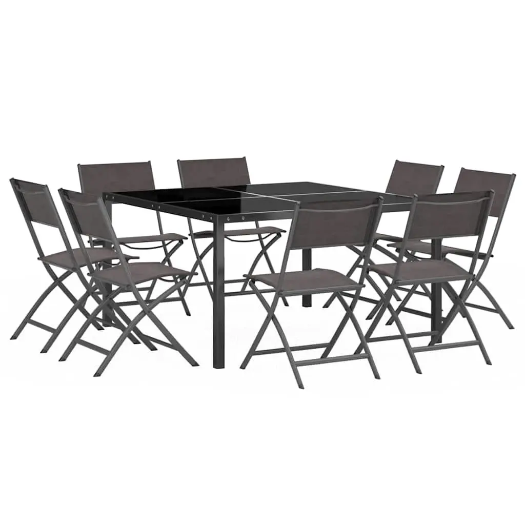Outdoor Dining Set 9 Piece Steel Frame Table Chairs Grey Garden Furniture