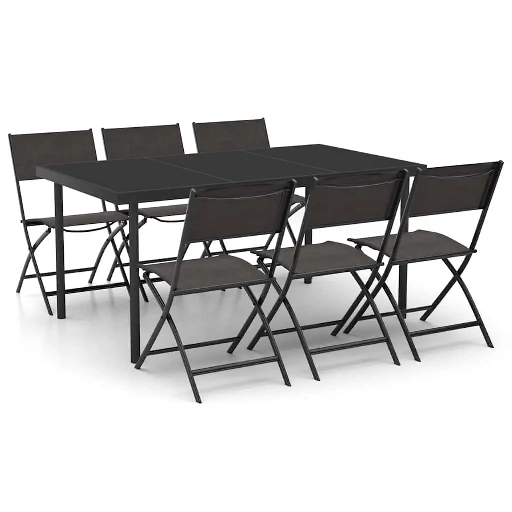 7 Piece Outdoor Dining Set Steel Frame Stackable Chairs Garden Furniture