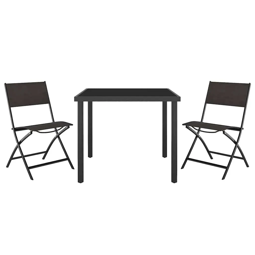 3 Piece Outdoor Dining Set Steel Frame Stackable Chairs Garden Furniture Black