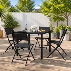 5 Piece Outdoor Dining Set Steel Frame Stackable Chairs Garden Furniture Black