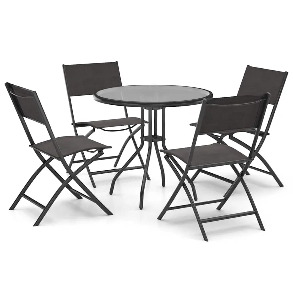 5 Piece Outdoor Dining Set Stackable Chairs Steel Frame Black