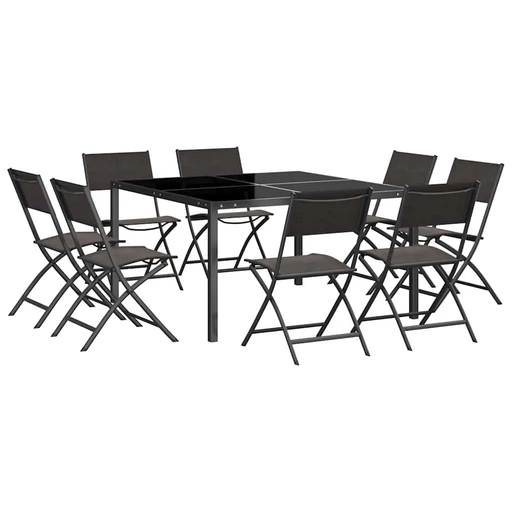 Outdoor Dining Set 9 Piece Steel Frame Table Chairs Stackable Garden Furniture
