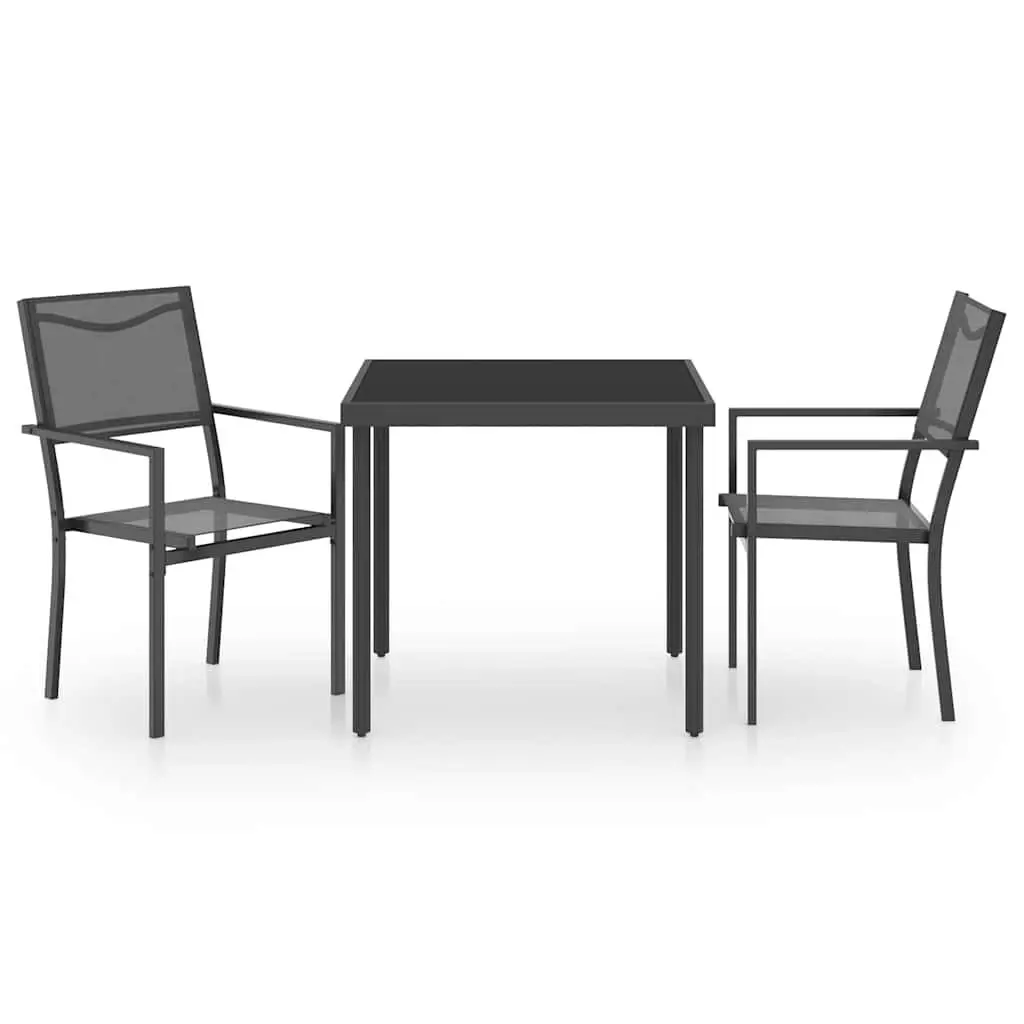 Outdoor Dining Set 3 Piece Steel Frame Table Chairs Garden Furniture Black