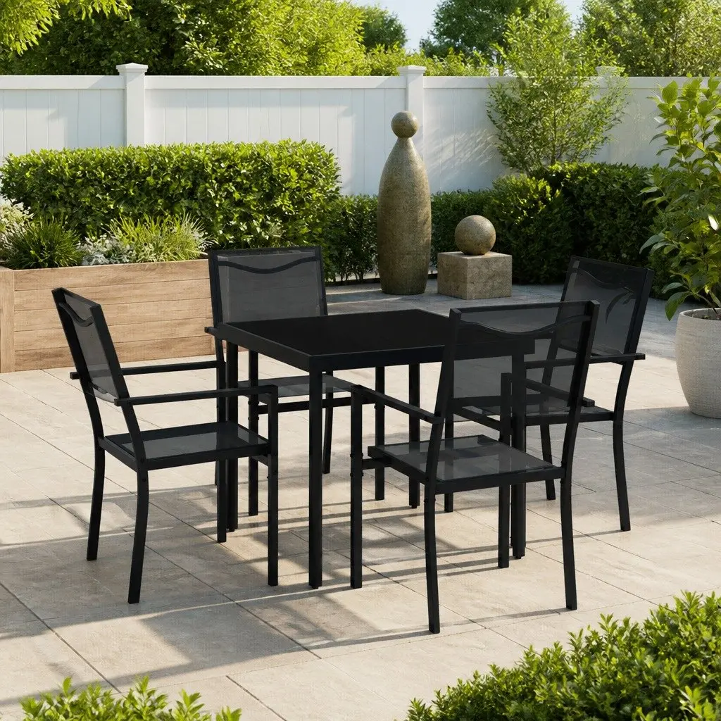 Outdoor Dining Set 5 Piece Steel Frame Table Chairs Garden Patio Furniture