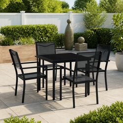 Outdoor Dining Set 5 Piece Steel Frame Table Chairs Garden Patio Furniture