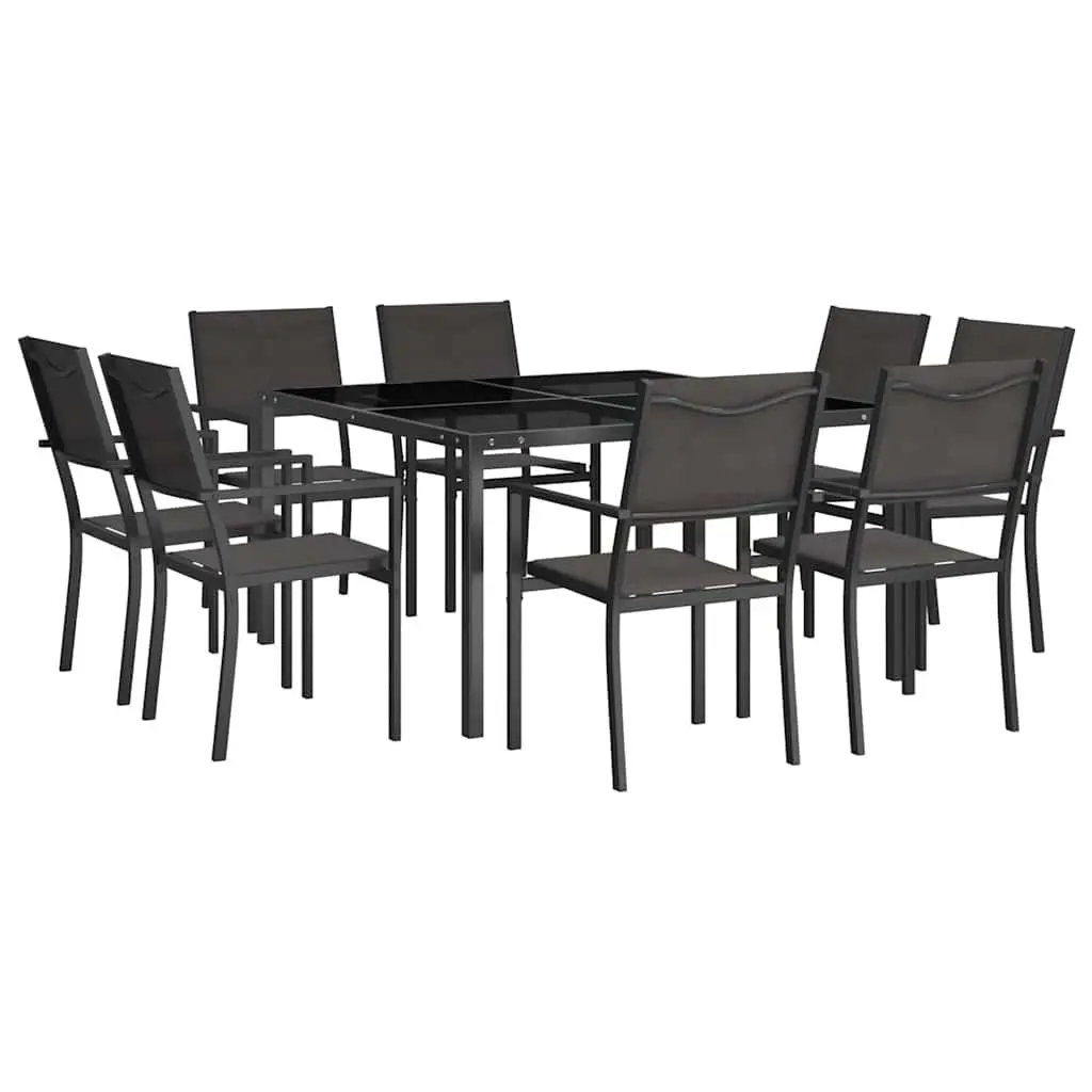 9 Piece Outdoor Dining Set Steel Frame Table and Chairs Black