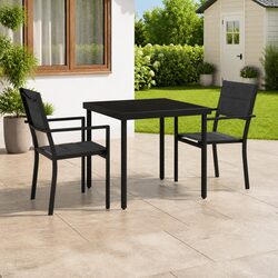 3 Piece Outdoor Dining Set Steel Frame Stackable Chairs Garden Patio Furniture