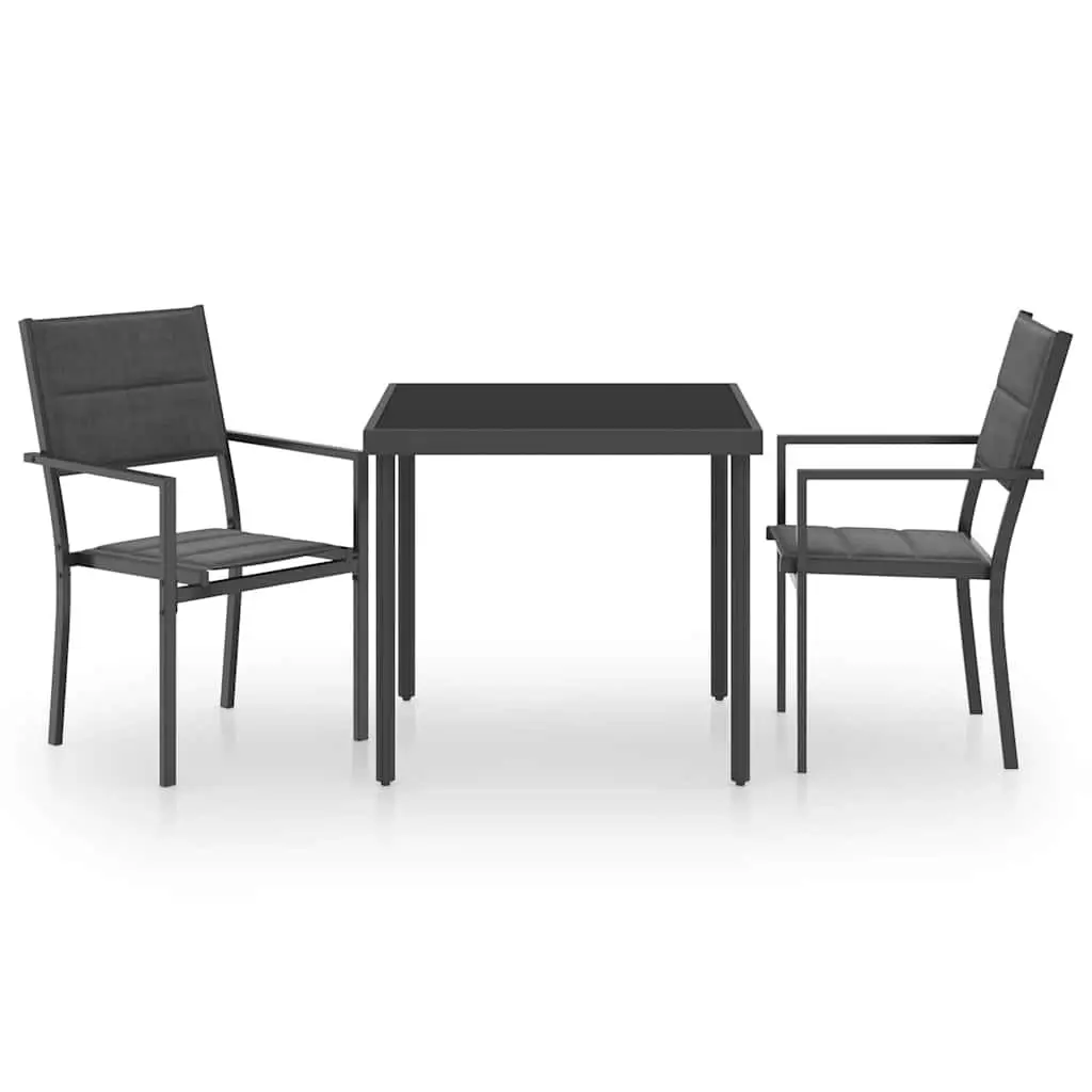 3 Piece Outdoor Dining Set Steel Frame Stackable Chairs Garden Patio Furniture