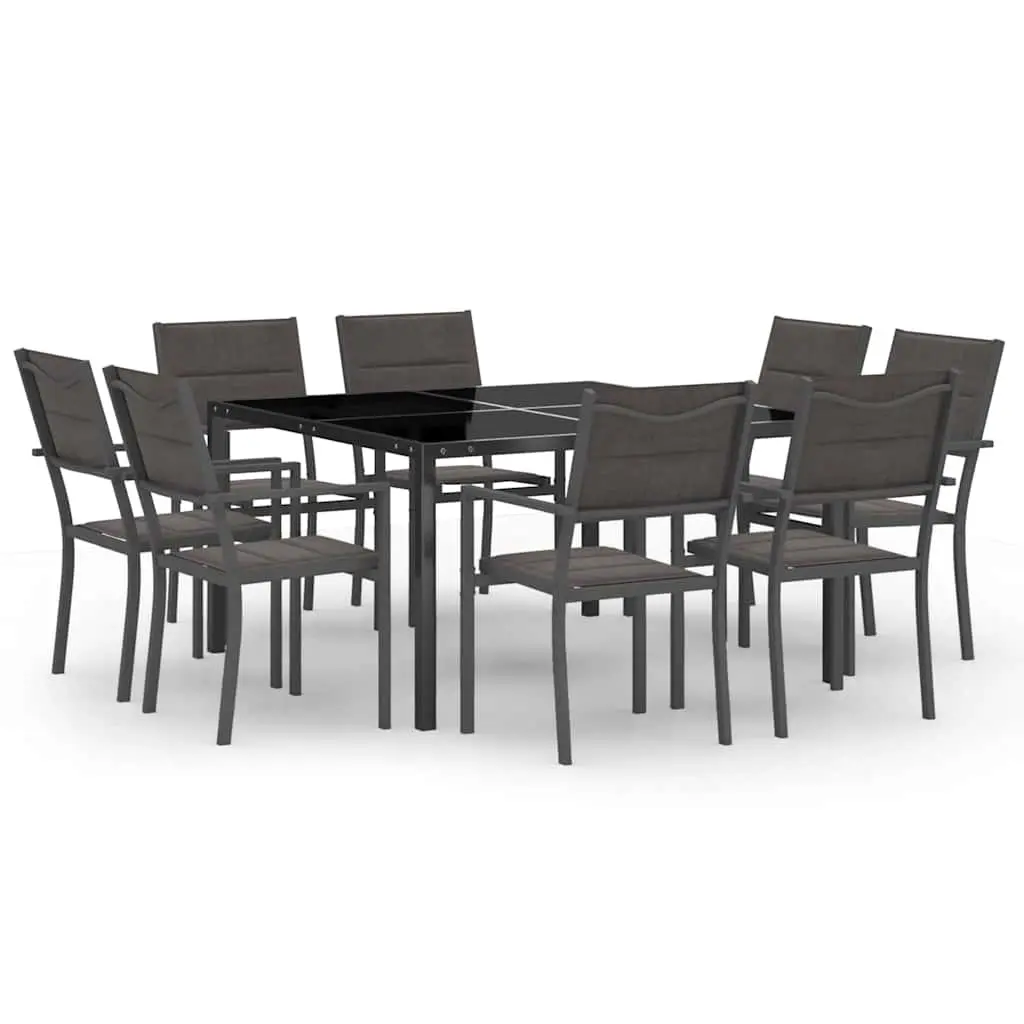 Outdoor Dining Set 9 Piece Garden Furniture Steel Frame Stackable Chairs Grey
