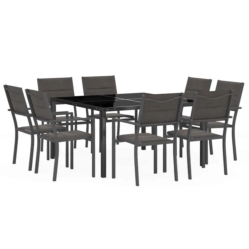 Outdoor Dining Set 9 Piece Garden Furniture Steel Frame Stackable Chairs Grey