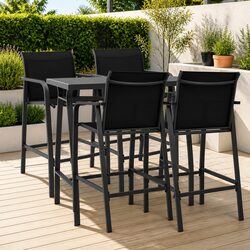 Garden Bar Set 5 Piece Outdoor Furniture Dining Chairs Table Patio Black