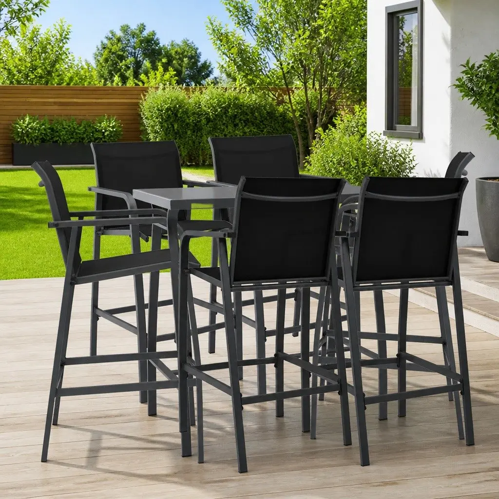 Garden Bar Set 7 Piece Outdoor Furniture Dining Chairs Table Black Patio