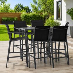 Garden Bar Set 7 Piece Outdoor Furniture Dining Chairs Table Black Patio