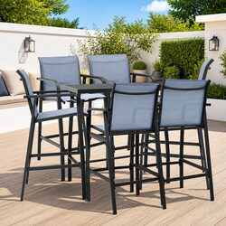 Garden Bar Set 7 Piece Outdoor Furniture Patio Dining Black Grey Steel Frame