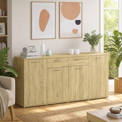 Sideboard Cabinet 160cm Brown Storage 4 Doors 2 Drawers Engineered Wood Living