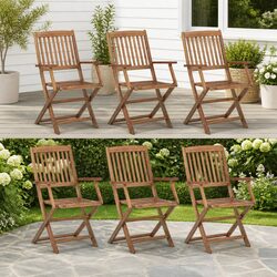 Outdoor Folding Chairs Set 6 Pcs Acacia Wood Garden Dining Seating Brown