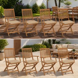 Outdoor Folding Garden Chairs Set of 8 with Cushions Acacia Wood Patio Seating