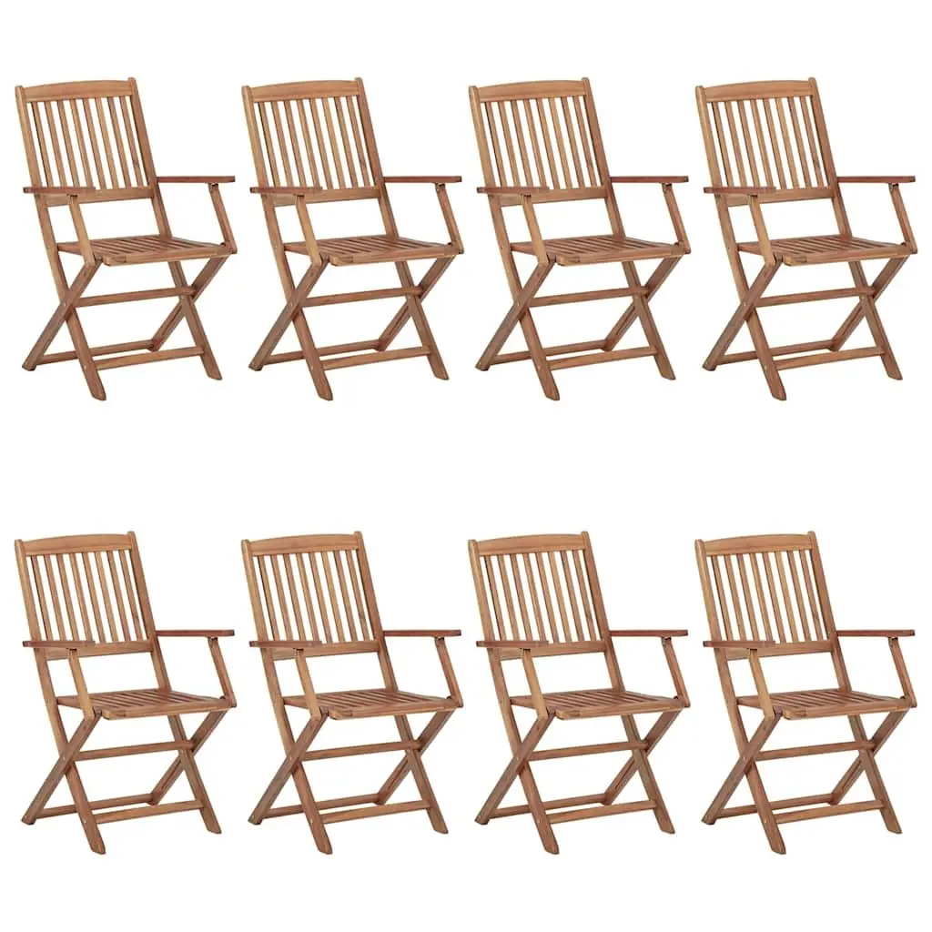 Folding Garden Chairs Set of 8 with Cushions Solid Acacia Wood Beige Outdoor Patio Seating