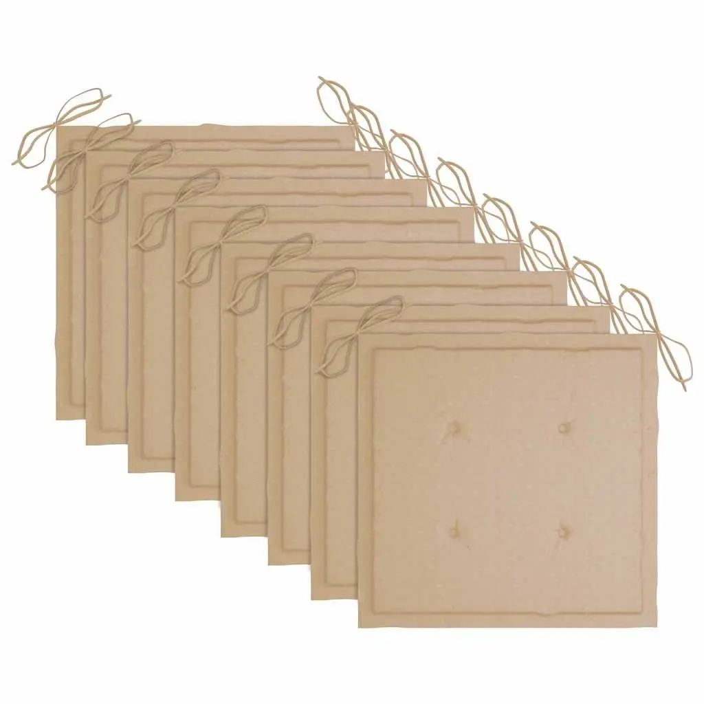 Folding Garden Chairs Set of 8 with Cushions Solid Acacia Wood Beige Outdoor Patio Seating