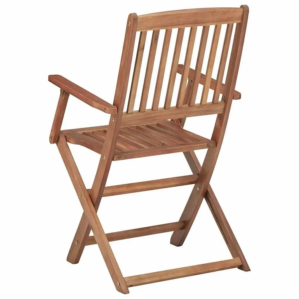 Folding Garden Chairs Set of 8 with Cushions Solid Acacia Wood Beige Outdoor Patio Seating
