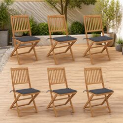 Outdoor Folding Garden Chairs 6 pcs with Cushions Solid Acacia Wood Anthracite