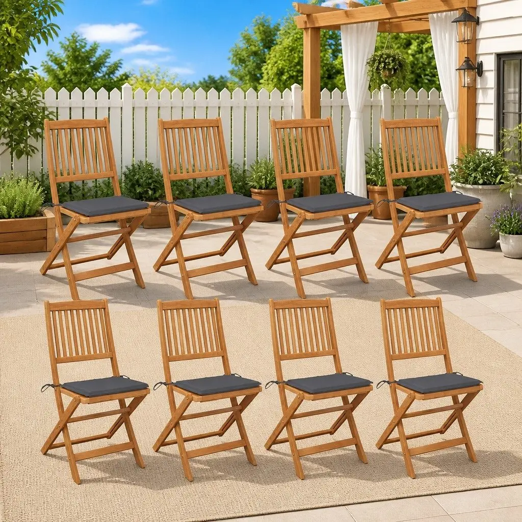 Folding Garden Chairs Solid Acacia Wood 8 Piece Anthracite with Cushions