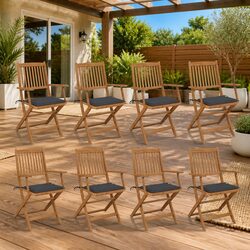 Outdoor Folding Dining Chairs Set 8 Pieces with Cushions Garden Patio Seating