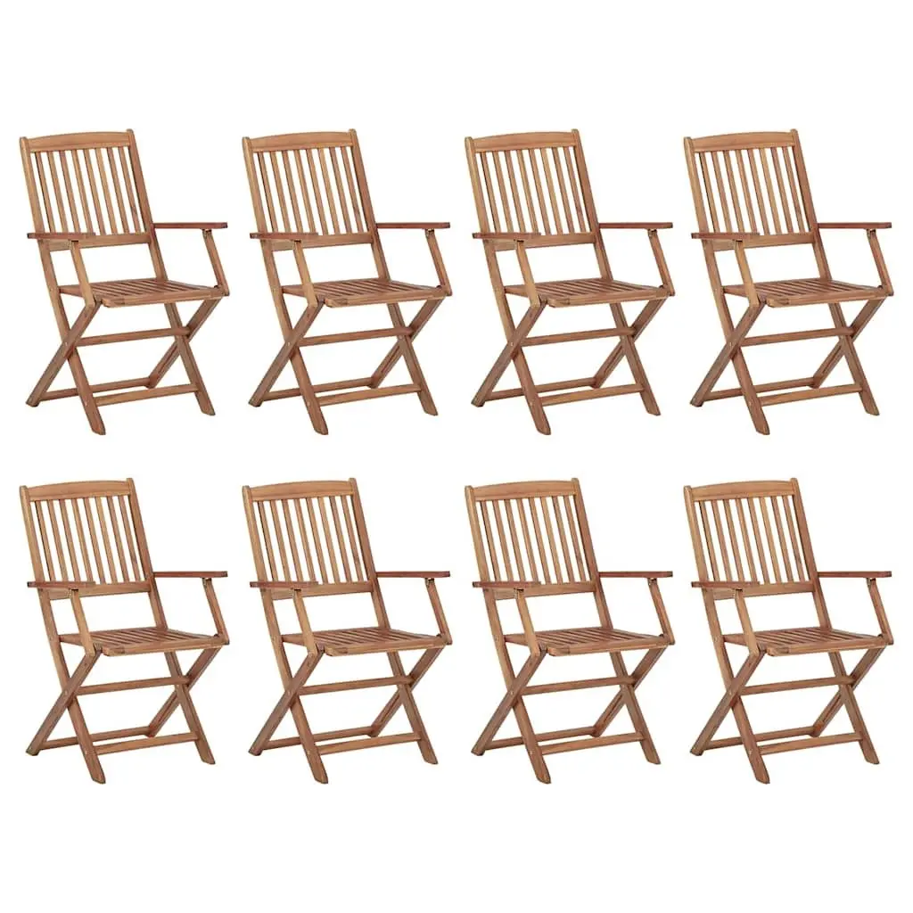 Outdoor Folding Dining Chairs Set 8 Pieces Wood Acacia with Cushions Beige