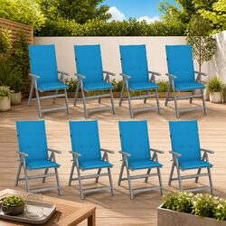Outdoor Reclining Chair 8 Pcs Set Garden Armchair with Cushions Grey Wood