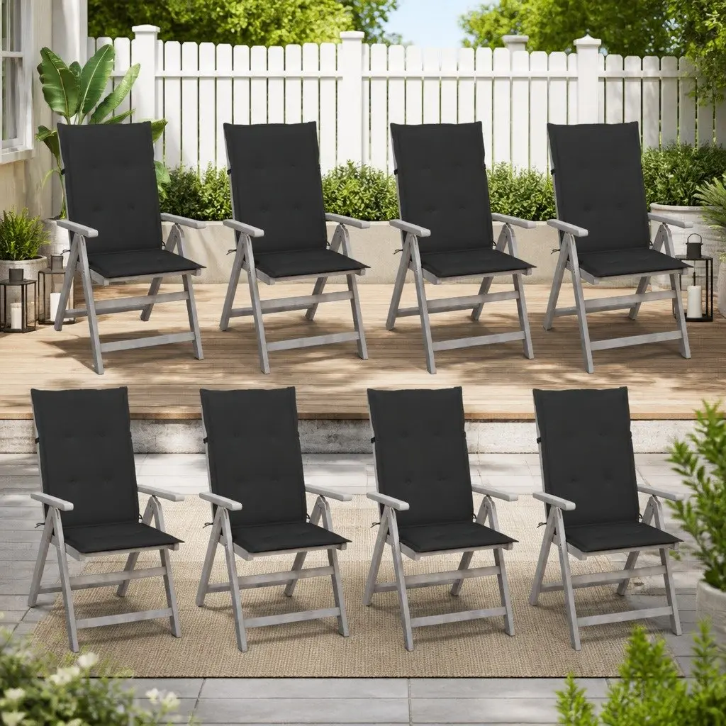 Outdoor Reclining Chairs Set 8 Piece Adjustable Backrest Solid Acacia Wood Grey Wash with Cushions