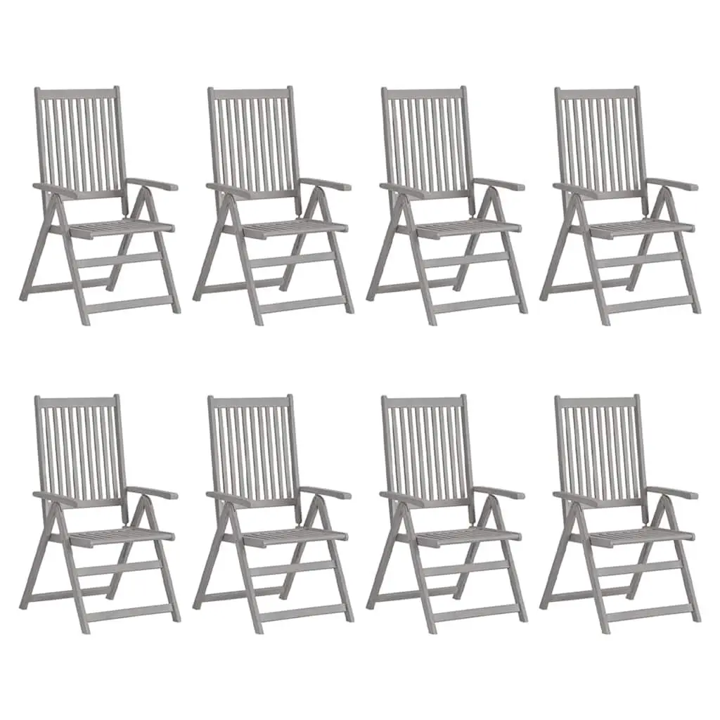 Outdoor Reclining Chairs Set 8 Piece Adjustable Backrest Solid Acacia Wood Grey Wash with Cushions