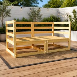 Outdoor Garden 2-Seater Sofa Solid Pinewood Patio Lounge Relax Brown