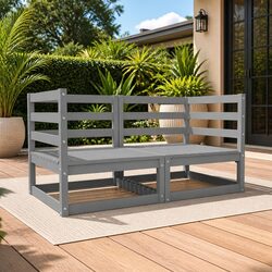Outdoor 2-Seater Sofa Garden Lounge Patio Furniture Solid Wood Pinewood Grey