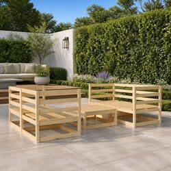 5 Piece Garden Lounge Set Outdoor Furniture Brown Solid Wood Modular Sectional
