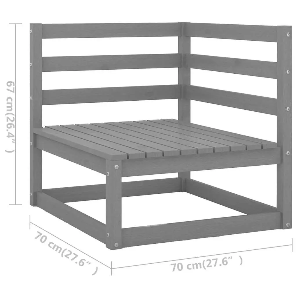 Garden Lounge Set 8 Piece Grey Solid Pinewood Outdoor Furniture Modular Patio