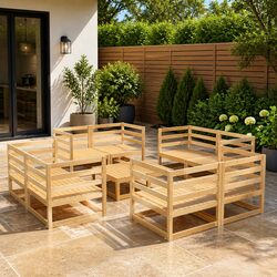 9 Piece Garden Lounge Set Outdoor Furniture Modular Patio Sectional Sofa Brown