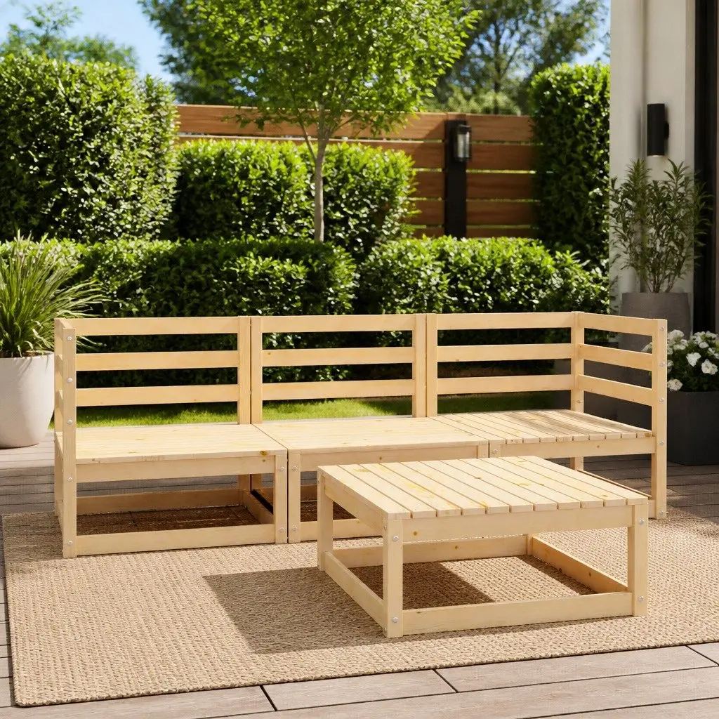 4 Piece Garden Lounge Set Outdoor Furniture Solid Wood Patio Sectional Modular