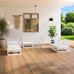 Garden Lounge Set 6 Piece White Solid Pinewood Outdoor Furniture Modular
