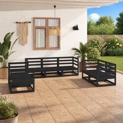 7 Piece Garden Lounge Set Outdoor Patio Furniture Black Solid Pinewood Modular