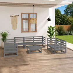 Garden Lounge Set 8 Piece Outdoor Furniture Grey Solid Wood Modular Patio