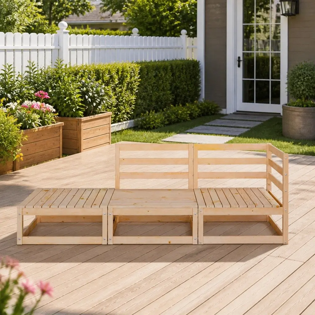 3 Piece Garden Lounge Set Solid Pinewood Brown Outdoor Furniture Patio Relax