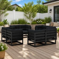 Garden Lounge Set 8 Piece Outdoor Furniture with Cushions Solid Wood Black