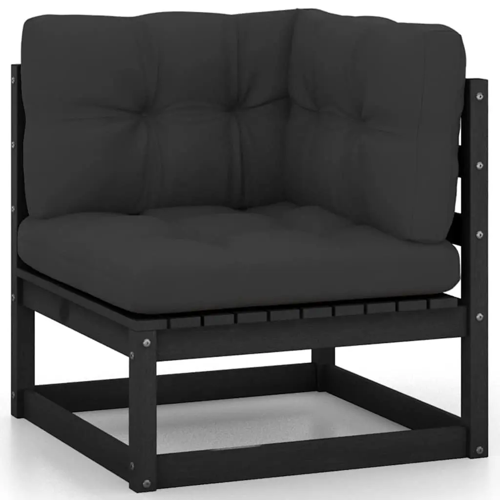 4-Seater Garden Sofa with Cushions Solid Pine Wood Black Outdoor Patio Couch