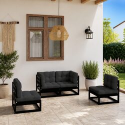 Garden Lounge Set 4 Piece Outdoor Furniture with Cushions Black Modular
