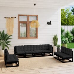 Garden Lounge Set 8 Piece Outdoor Furniture Modular Lounge with Cushions Black