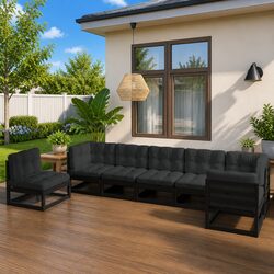 Garden Lounge Set 7 Piece Outdoor Furniture with Cushions Black Pinewood Modular
